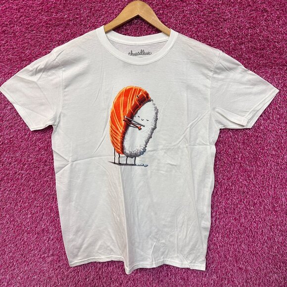 Sushi Hug Salmon & Rice Snuggle Kawaii Art Threadless Tee L - Picture 1 of 4